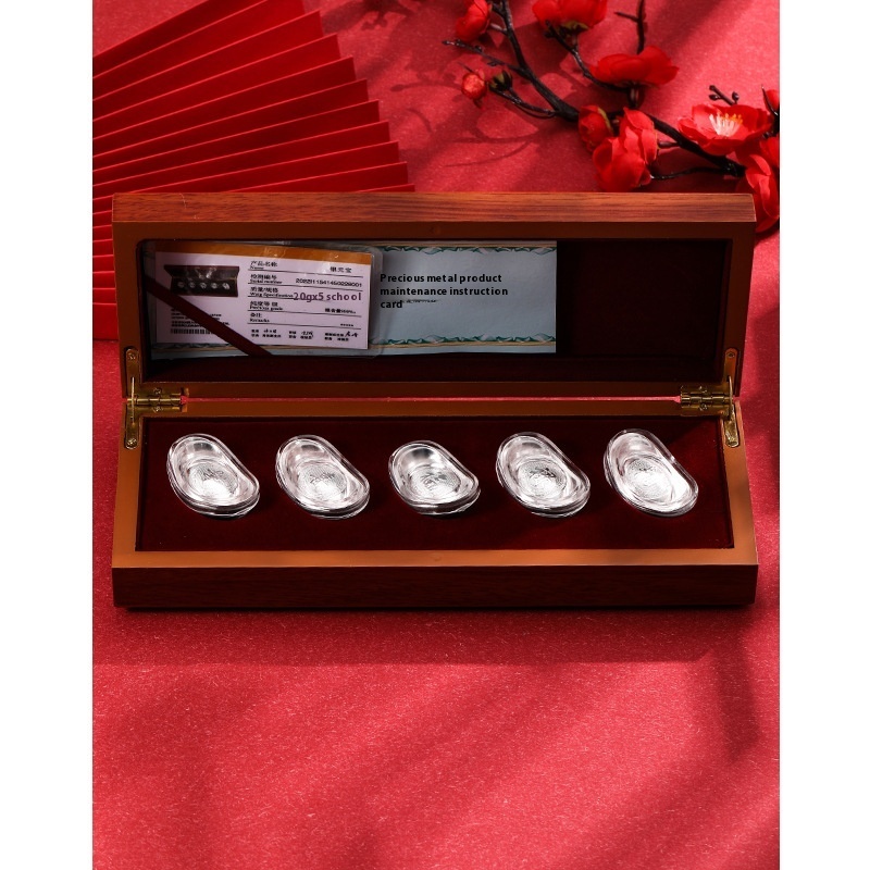 Silver Ingot Set Fu Lu Shou Xi Cai S999 Sterling Silver Hollow Silver Ingot Silver Ingot Silver Gift Investment Collection