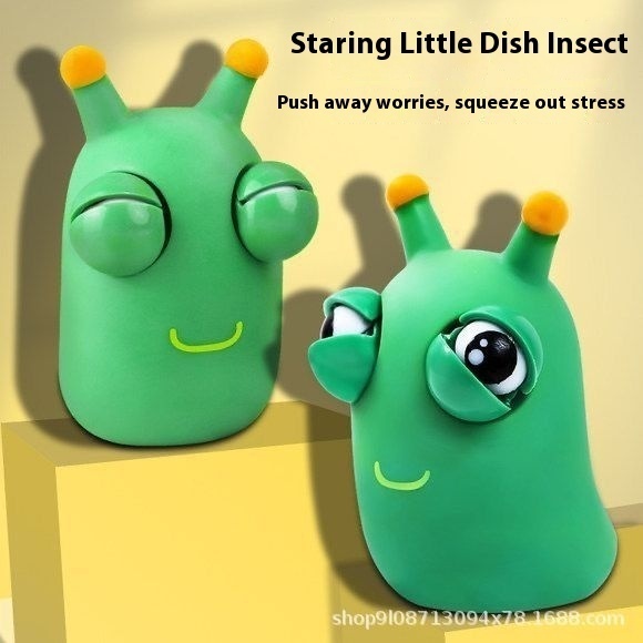 Strange Eye-popping Vegetable Worm Staring Toy Decompression Toy Pinch Music Squeeze Worm Vent Decompression Toy