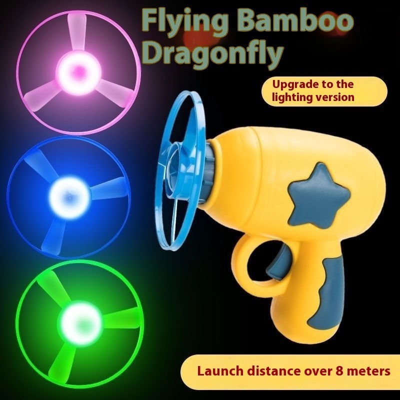 Rotating Frisbee Gun Gyro Bamboo Dragonfly Frisbee Luminous Toys Flying Fairy Children's Internet Popular Explosive Fire Toys
