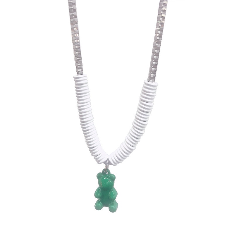 Style Light Luxury Style Acrylic Green Bear Design Necklace Female Niche Design YSweater Chain Personality All-match