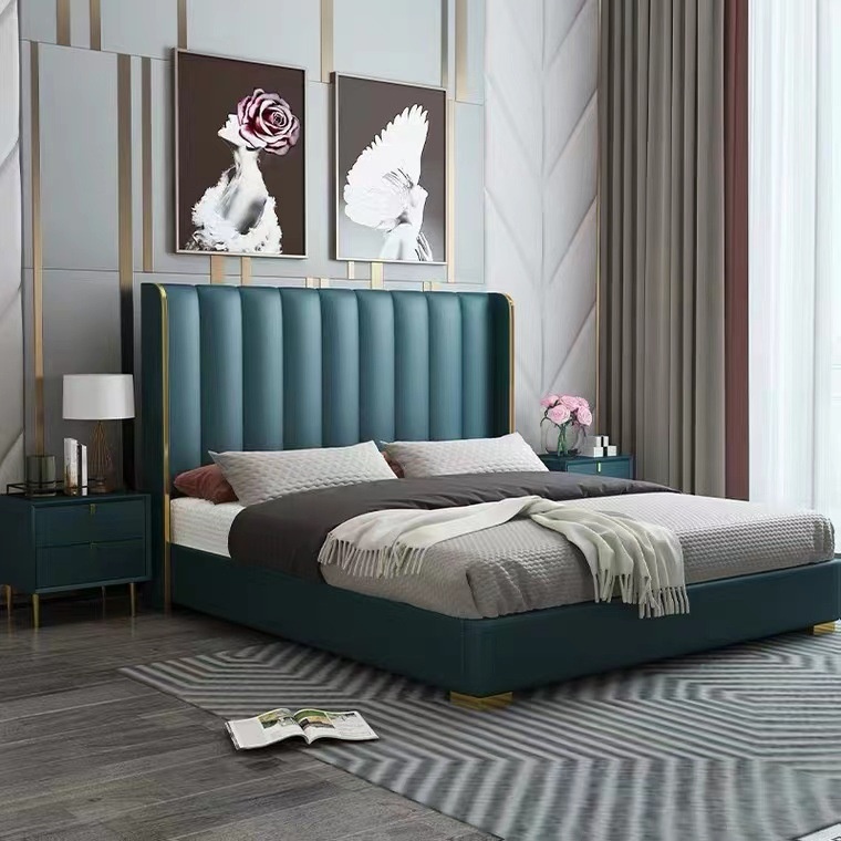 Light Luxury Solid Wood Bed Master Bedroom Leather Bed Leather Pneumatic Storage Bed1.8m Bedroom Soft Bed Simple Double Bed