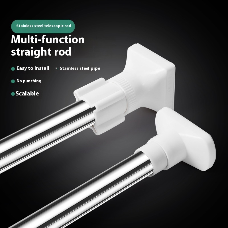 Punch-free Telescopic Rod Stainless Steel Clothes Drying Rod Bathroom Clothes Drying Rack Home Curtain Rod Wardrobe Clothes Rod