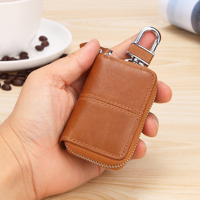 First Layer Leather Car Key Bag Retro Oil Leather Men's Universal Cowhide Car Key Bag