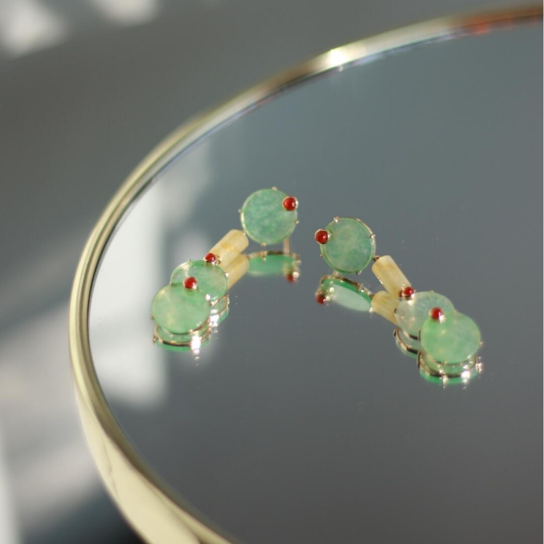 Chinese Style Green Earrings Women's National Style Cool Elegant Long Earrings Hanfu Cheongsam White All-match Earrings