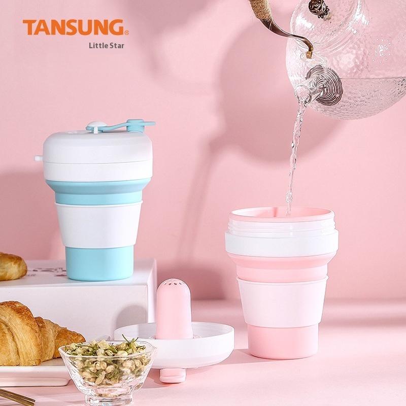Style Shrink Silicone Folding Cup Portable Anti-fall Outdoor Travel Water Cup Silicone Creative Tea Filter Cup With Straw