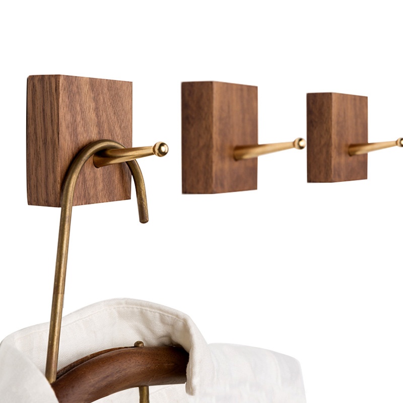 Creative Door Adhesive Seamless Brass Hook Fitting Room Dormitory Coat Hook Solid Wood Hook