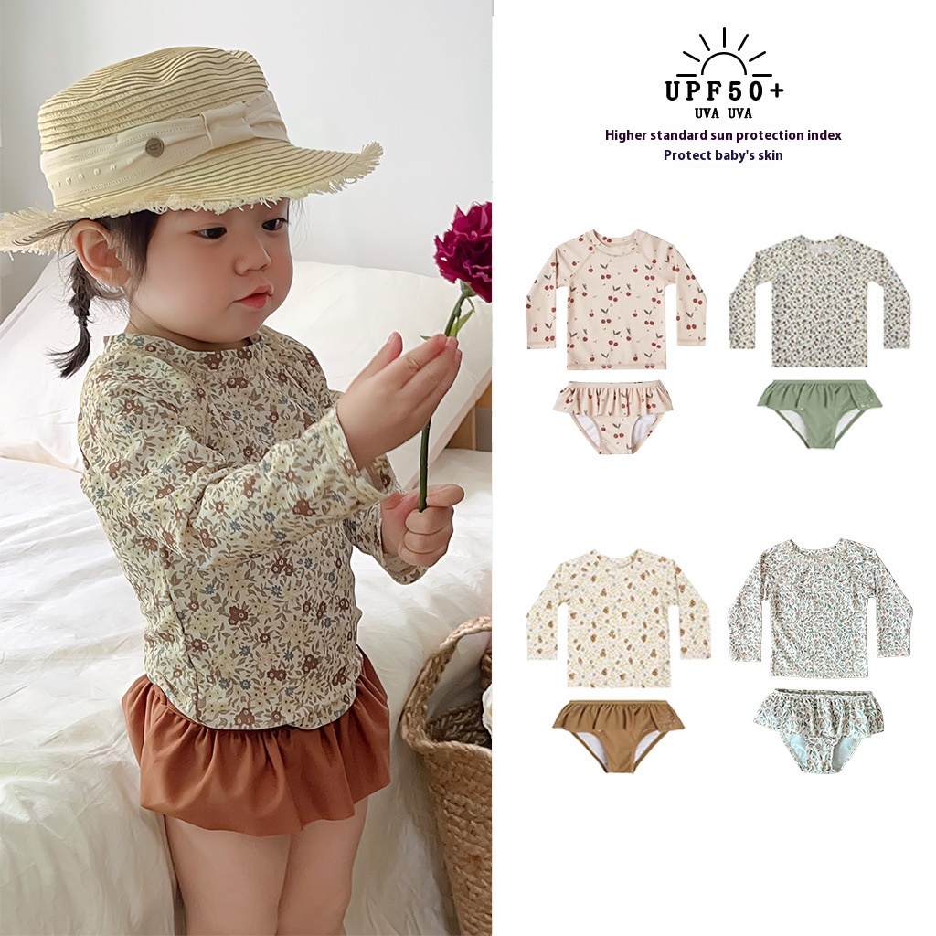 Girls Long-sleeved Sunscreen Split Swimsuit Children's Conservative Swimsuit Style Baby Quick-drying Swimsuit
