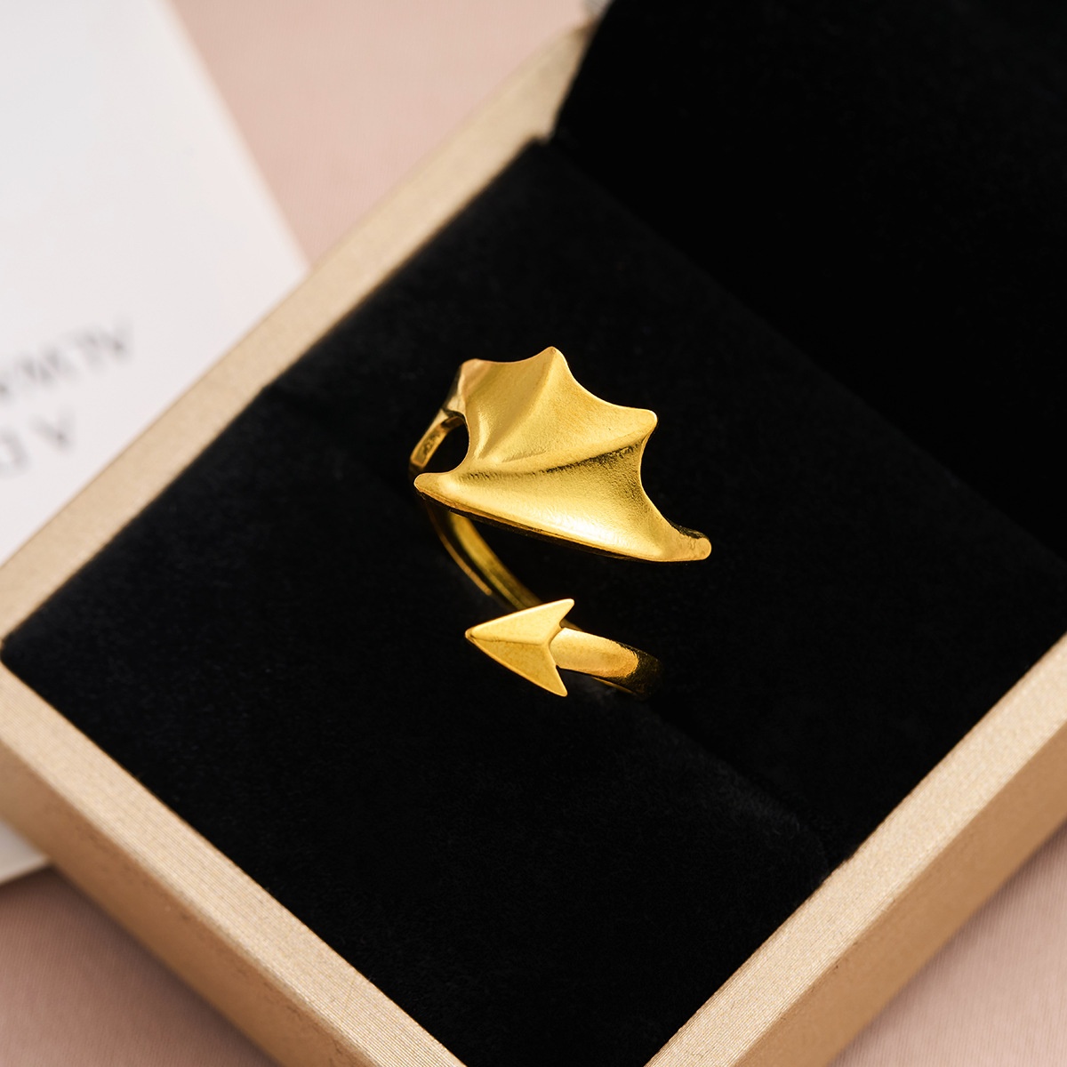 European And American Halloween Fashion Little Devil Wings Titanium Steel Ring Women's Opening Simple Ring Color Preserving Gold Plated