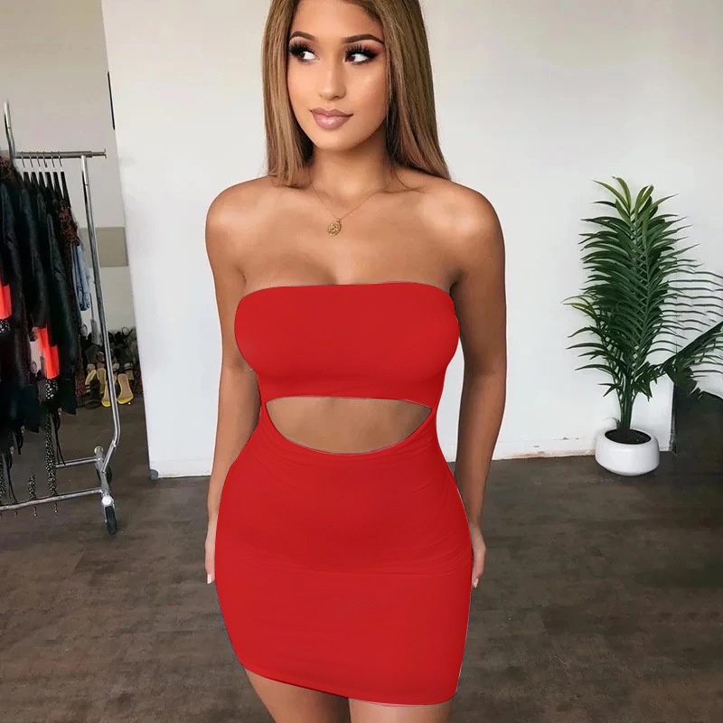 European And American Foreign Trade Autumn And Winter Women's Hollow Hip-wrapped Tube Top Strapless Sleeveless Slim Dress - 3