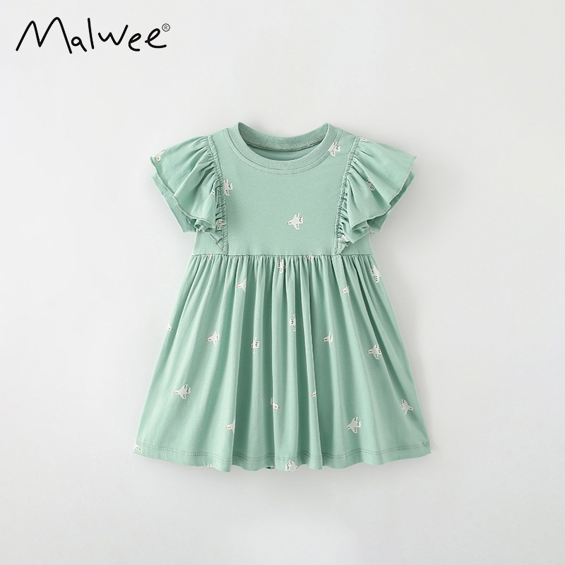Malwee Girls Dress Summer European And American Children's Leisure Round Neck Stylish Little Girl Princess Dress