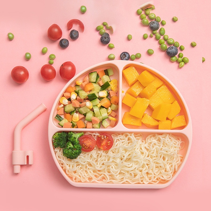 Baby Silicone Dinner Plate Children's Separated Tableware Integrated Suction Cup Bowl Baby Non-slip Dustproof Dinner Plate Set