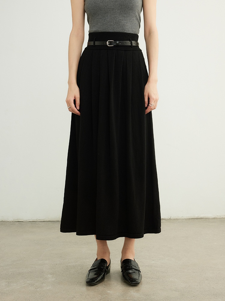 Women's Loose Pleated Wool Knitted Skirt