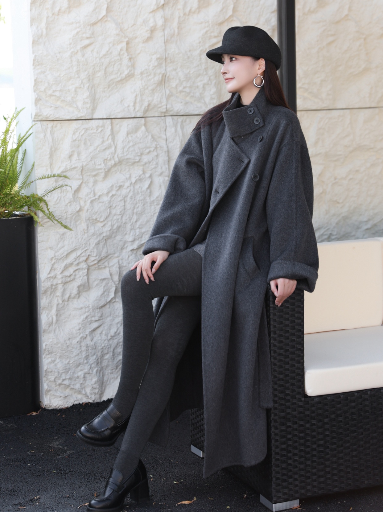 Heavyweight Classic Stand Collar Coat Double-faced Wool Coat Temperament High-end Loose Belt Woolen Coat Women's Winter