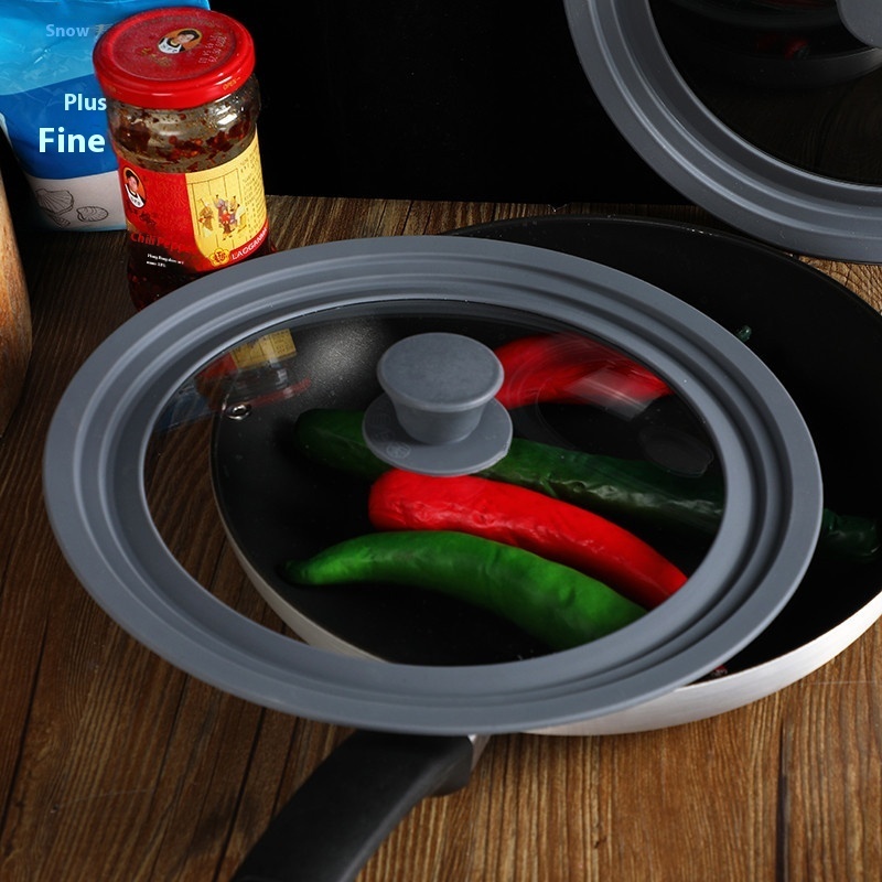 Leton Silicone Pot Cover Tempered Glass Household Multifunctional Gray Heat-resistant And Water-proof Visual Universal Pot Cover