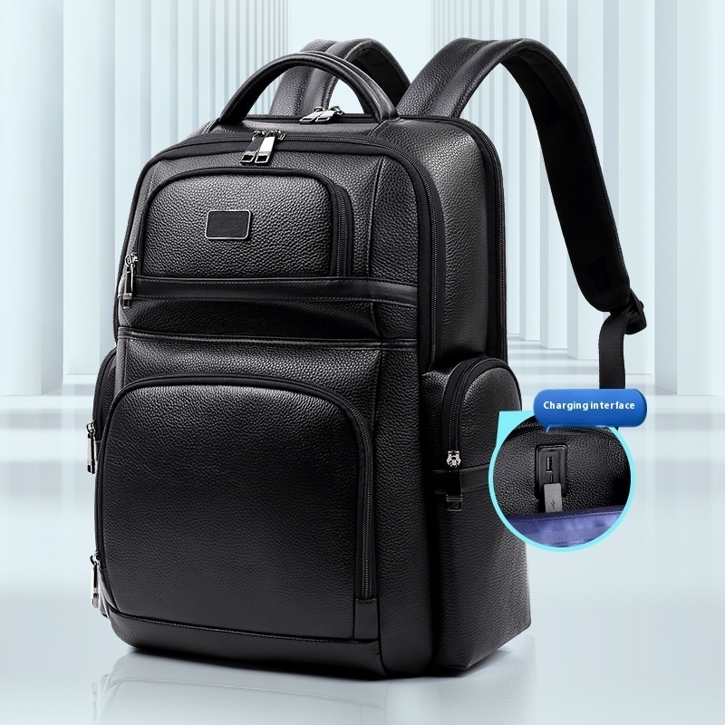 Genuine Leather Men's Backpack First Layer Cowhide Computer Bag Large Capacity Bag Advanced Business Backpack Gift Bag