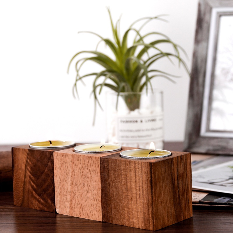 SSimple Creative Square Wooden Candle Holder Party Lighting Dating Lighting Decorative Candle Holder