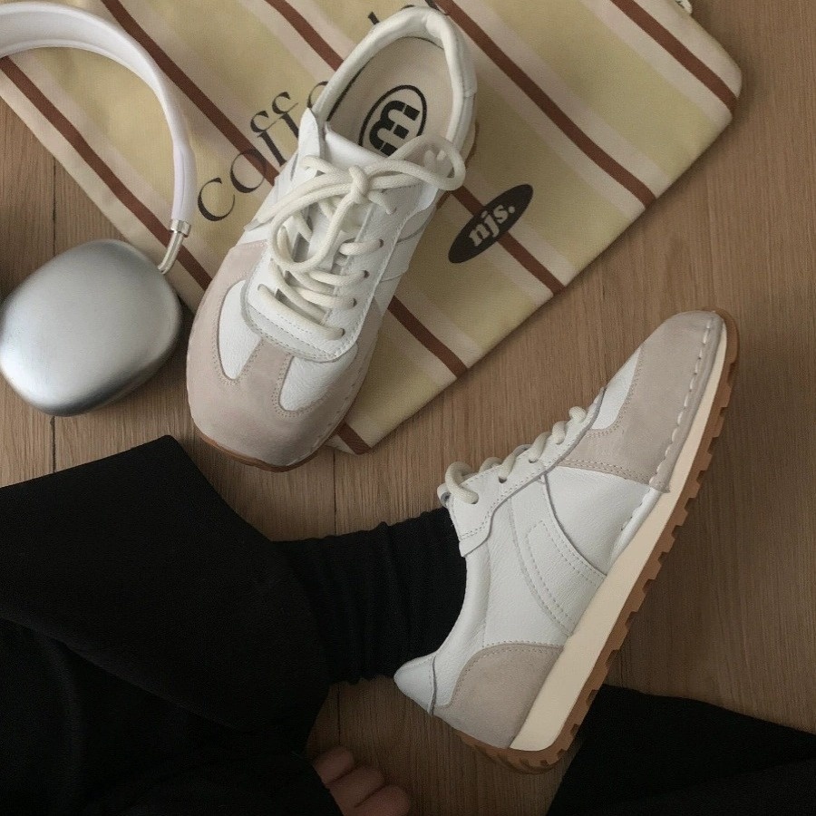 Genuine Leather Retro Three-table German Training Shoes For Women Spring Soft Sole Niche Single Shoes Sports Running Forrest Gump Shoes