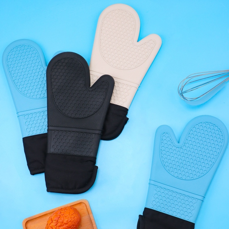 Silicone Long Oven Mitts With Inner Cotton Kitchen BBQCooking Gloves Silicone Softulated Gloves