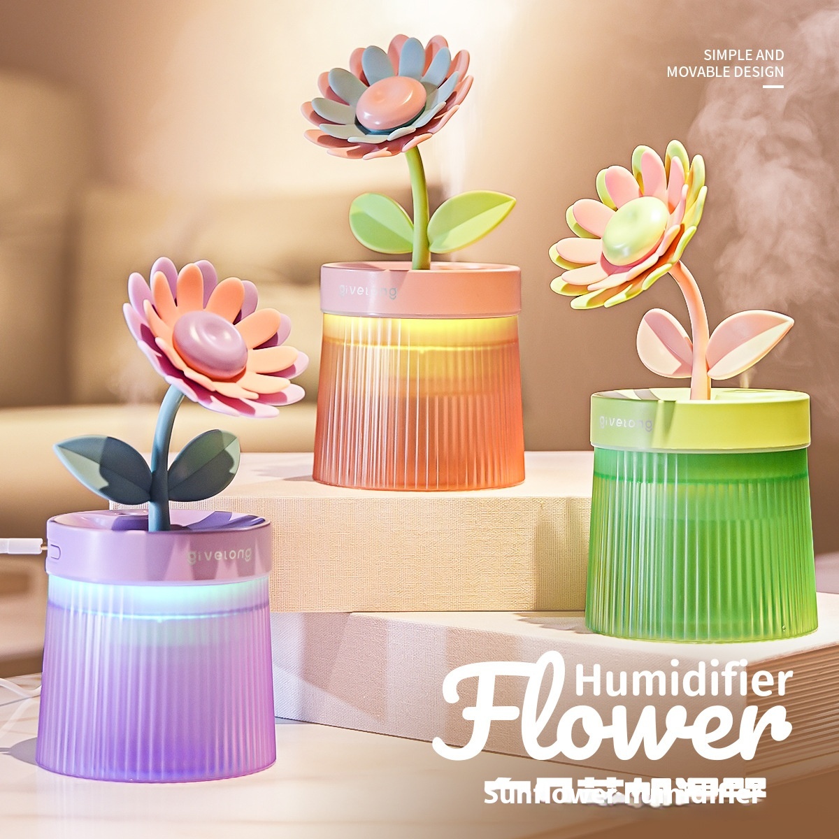Flower Air Humidifier Small Spray Hydration Home Bedroom Desktop Portable Car USBAromatherapy Machine