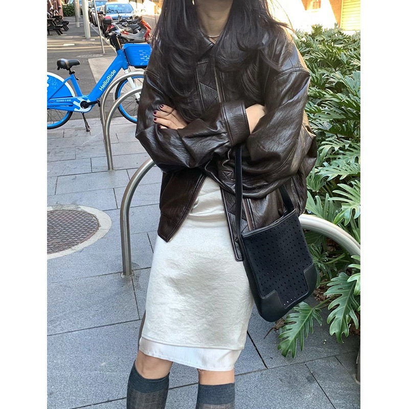 Y Label In-Stock Korean Under*Son Dongdaemun Style Autumn Vintage Lapel Casual Leather Jacket Outerwear