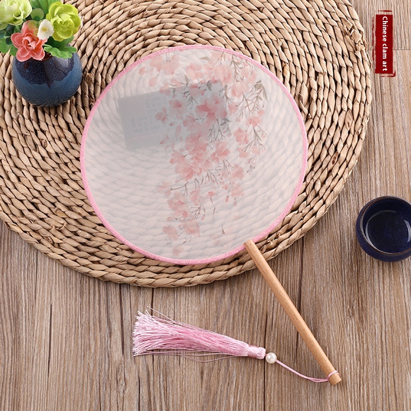 Ancient Fan Round Fan Advertising Fan Making Chinese Style Dance Palace Fan Hanfu Women's Tassel Small Round Fan