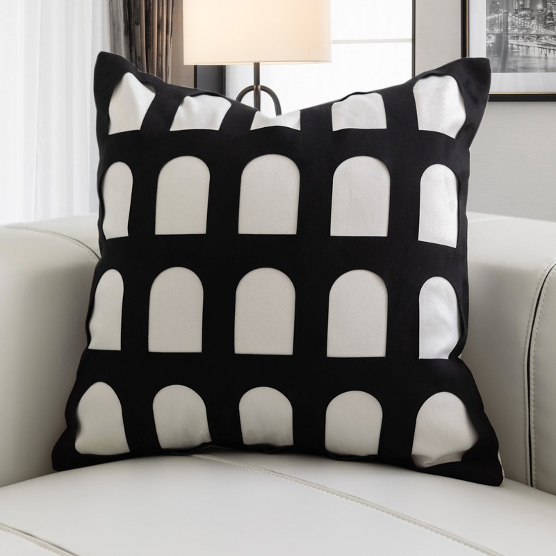 Black And White Arch Hollow Square Decorative Pillowcase Modern Simple Nordic Style Sofa Cushion Cover Homestay Soft Furnishing