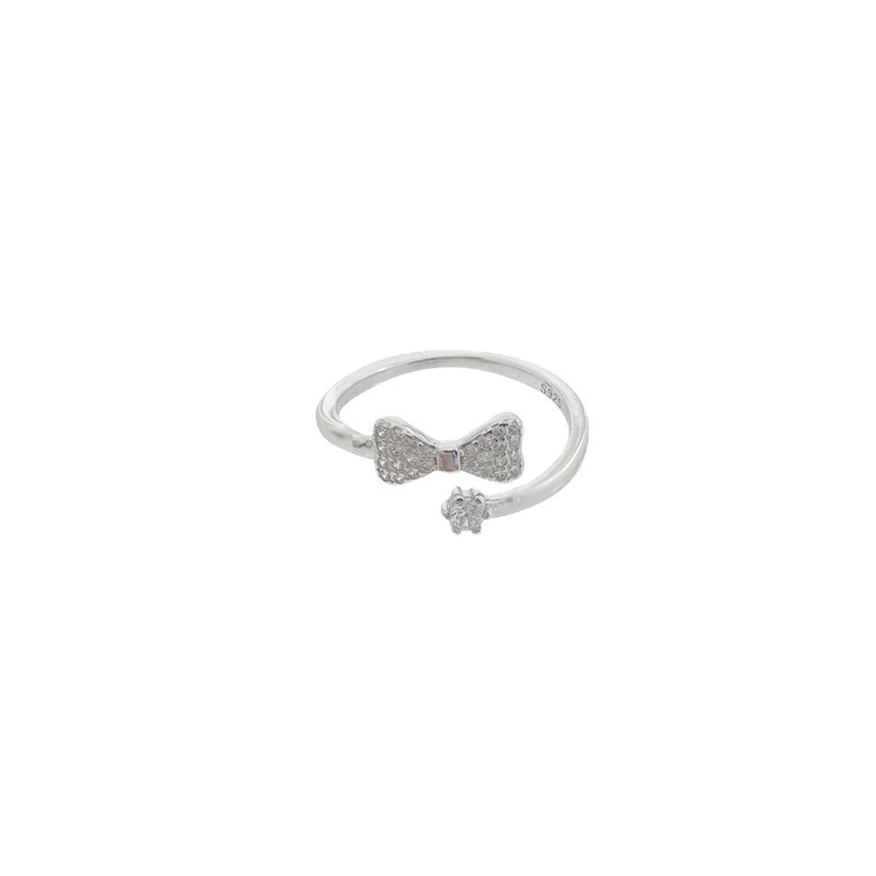 Sweet Super Flash Diamond Bow Open Ring Y Early Spring Pure Desire Wind Fairy Air Net Red Index Finger Ring