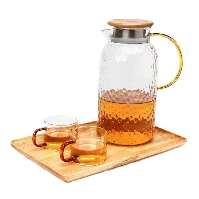 Large Capacity Hammered Texture Rice Grain Glass Water Pitcher,High-Temperature Resistant,Aesthetic Design,Household Cold Water And Tea Pitcher