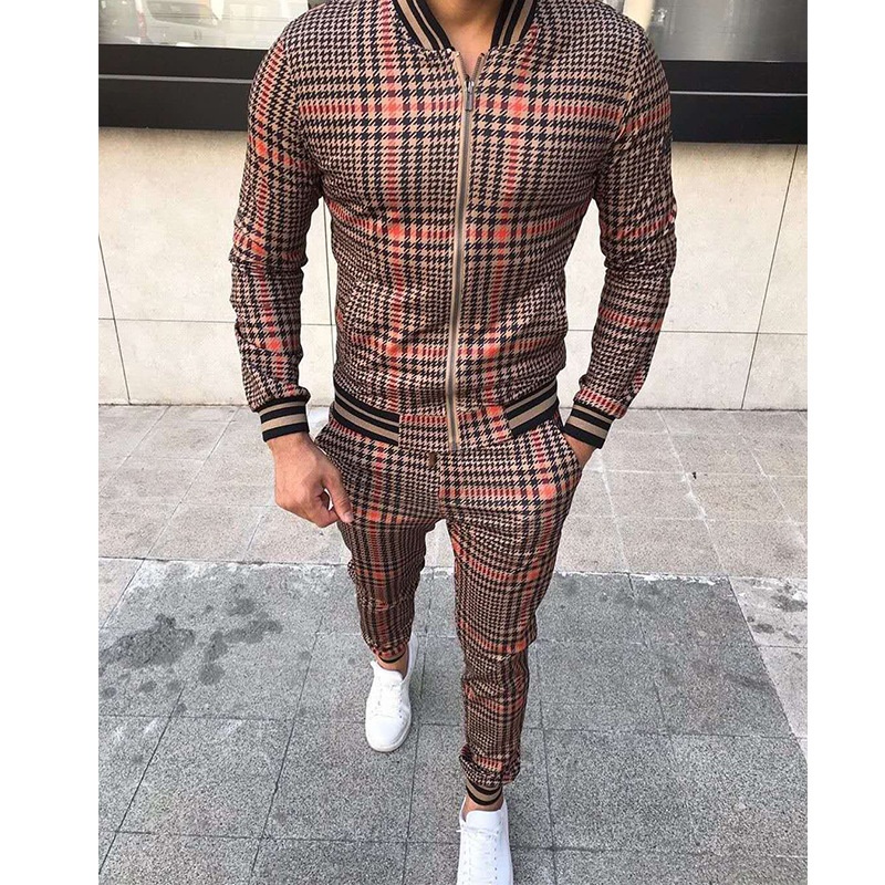 Foreign Trade Men's Casual Sports Suit Autumn Thin Zipper Jacket Trousers3 DPrinting Fashion Suit