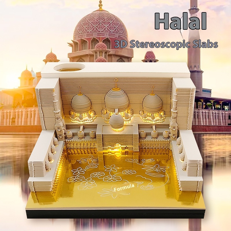 Mosque Paper Sculpture Architectural Model Creative Gift Gift3 DThree-dimensional Note Paper Custom With Light Tearable Paper Ornaments