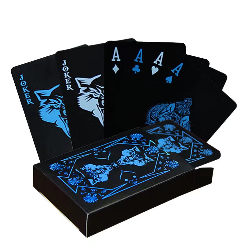 Waterproof Plastic Playing Cards Wolf Head Black And Blue PVCPlaying Cards Non-slip And Washable