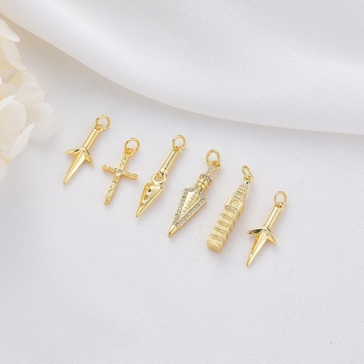 Han Shangna Copper Plated14 KColor-preserving Gold Dagger London Style Building Cross Star DIYPendant Pendant Bracelet