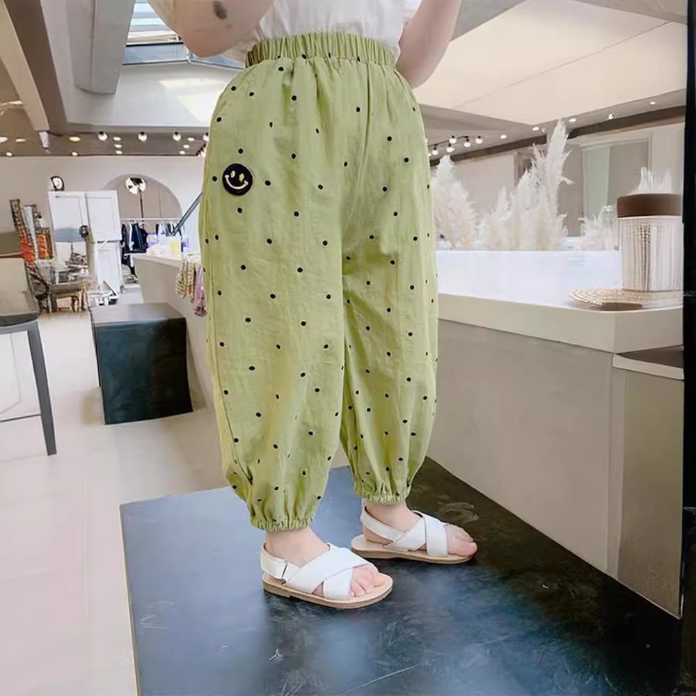 Pure Cotton Children's Clothing Loose Anti-mosquito Pants Girls Polka Dot Trousers Children's Closed Pants Small And Medium Children's Summer Clothing Style