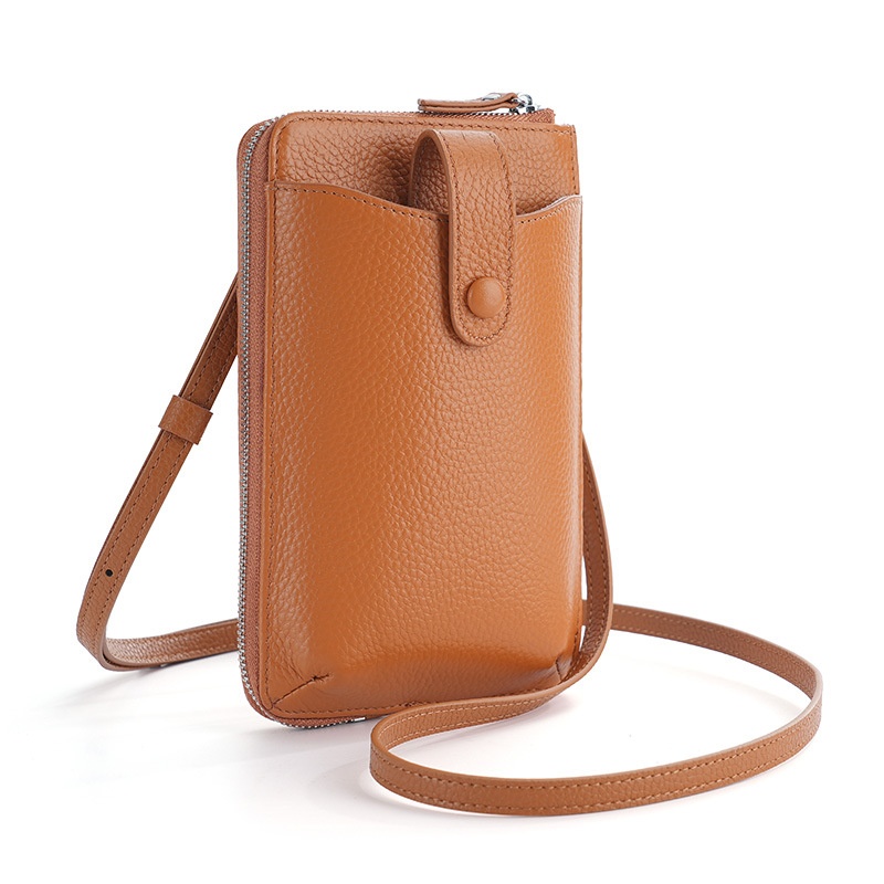 Genuine Leather Mobile Phone Bag Women's Crossbody Small Bag Lychee Pattern One-shoulder Versatile Mobile Phone Coin Purse Simple Small Shoulder Bag