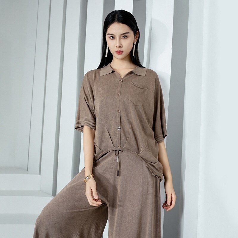 Spring And Summer Women's Clothing Half Sleeve Loose Slim POLOCollar Knitted Bottoming Shirt Pullover Short Tops Women