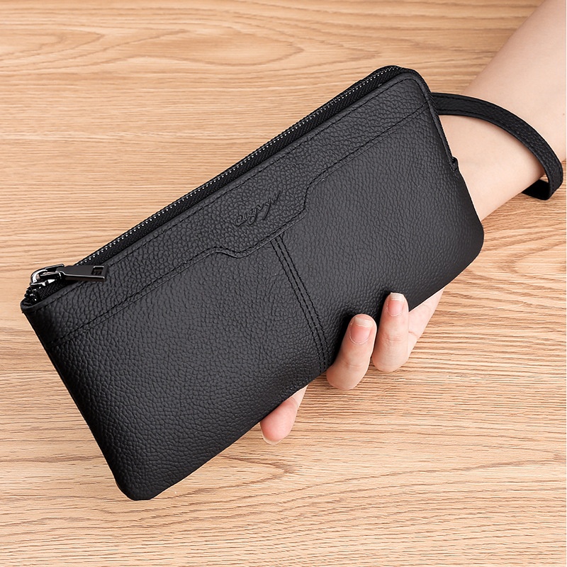 Douyin Top Layer Cowhide Clutch Bag Fashionable Card Holder Mobile Phone Bag Genuine Leather Multifunctional Long Wallet