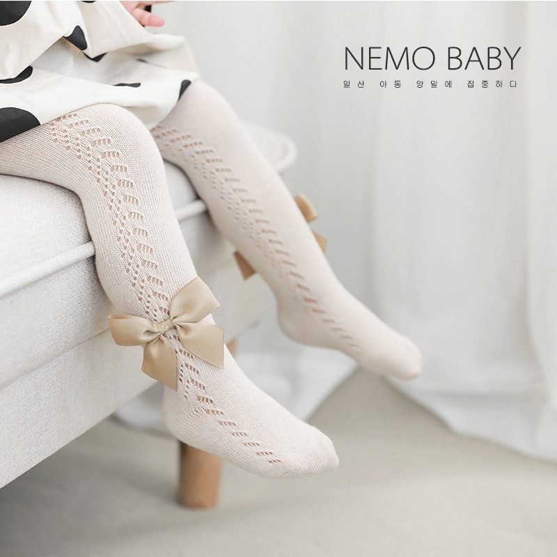 21 Spring And Summer Spanish Style Shifting Circle Hollow Pantyhose Combed Cotton Big Bow Girls Princess Socks