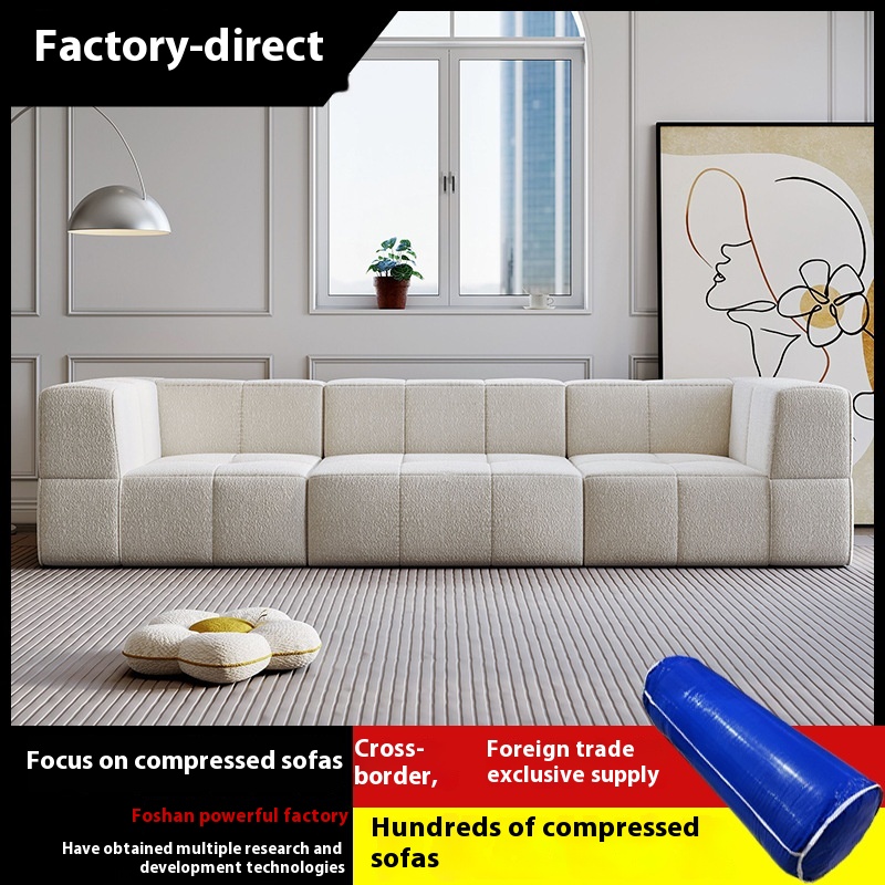 French Cream Style Teddy Velvet Fabric Sofa Living Room Modern Simple Small Apartment Marshmallow Straight Row Square Sofa