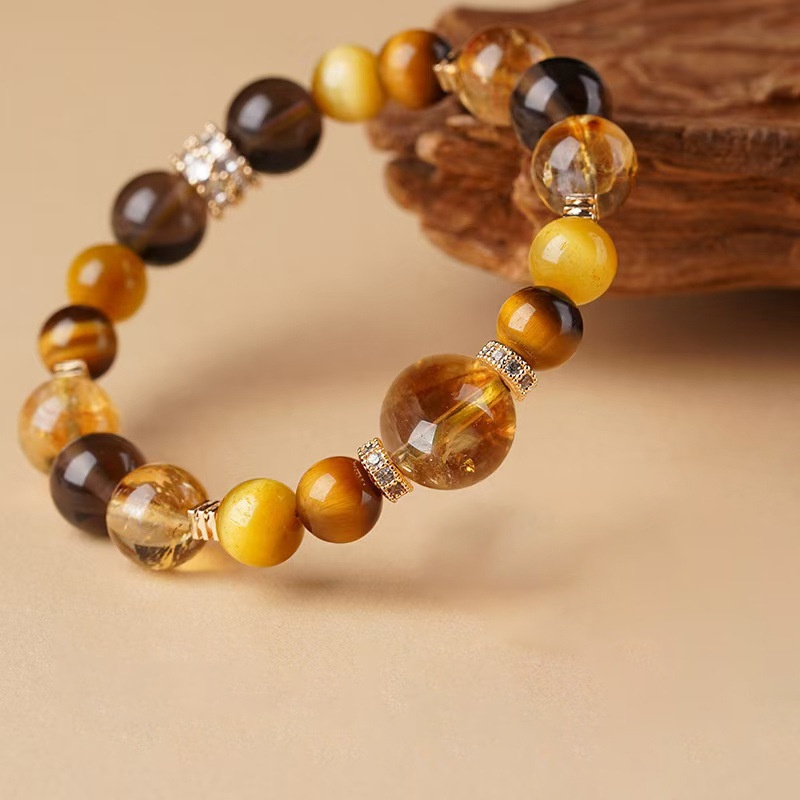 Zhaocai Jinba Big Comprehensive Natural Yellow Tower Crystal Tiger Eye Bracelet Transfer Bead Men's And Women's Handstring Big Head Sister Same