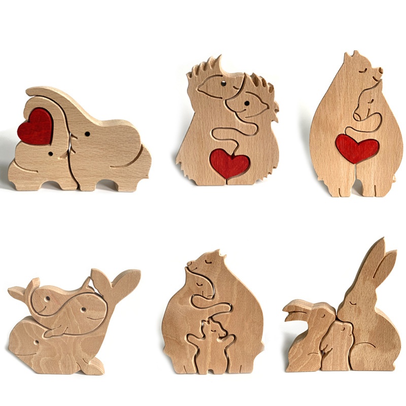 Mother's Day Wooden Products Series Ornaments Animal Rabbit Family Elephant Heart-shaped Solid Wooden Ornaments S