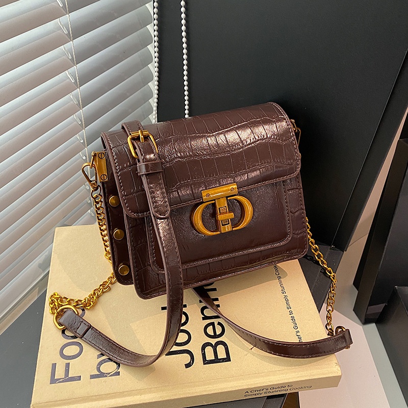 Fashion Crocodile Pattern Chain Shoulder Bag High-end Sense Winter Korean Style Western Style Small Square Bag Crossbody Bag For Women