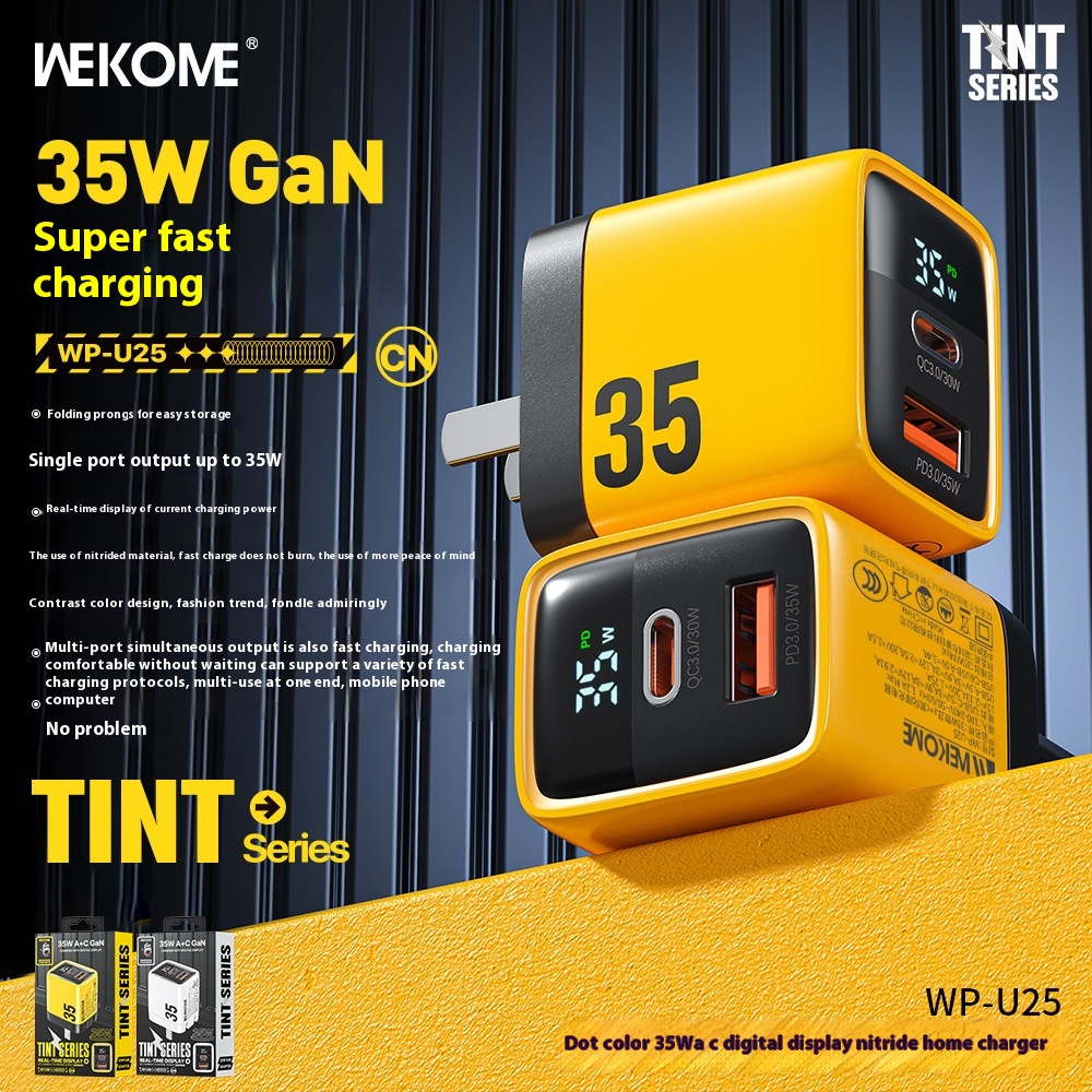 WKDigital Display Charger35 WMobile Phone Super Fast Charging Adapter Folding Foot Charging Head Computer Tablet Universal