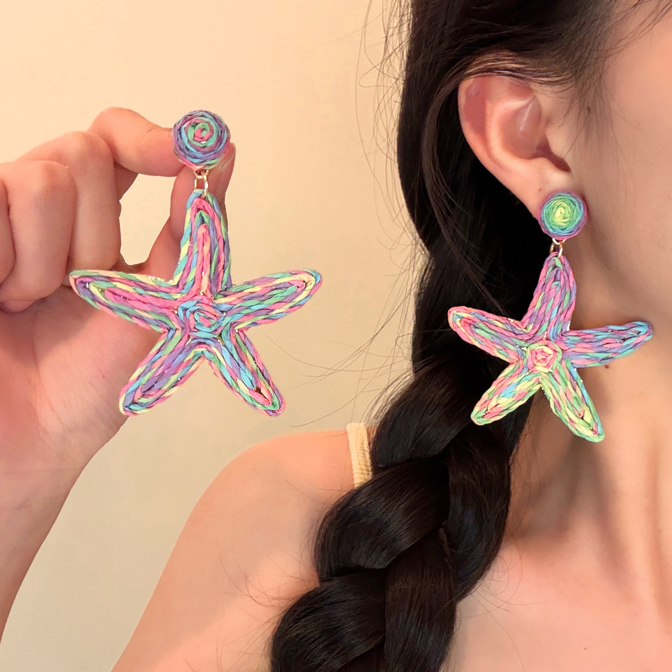 Sea Salt Star Exaggerated Personality Starfish Earrings Women's Holiday Style Summer Seaside Travel Design Sense Earrings Earrings