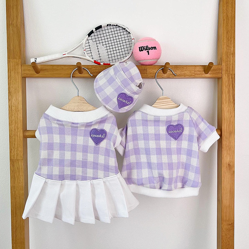 Korean Version Of Cat Spring And Summer Love Checkerboard Tennis Dress Dog Couple Outfit Vest Skirt Pet Clothes