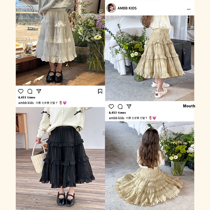 Amo Beibei Children's Skirt Spring Style Girls Sweet Layered Cake Skirt Children's Medium-length Skirt