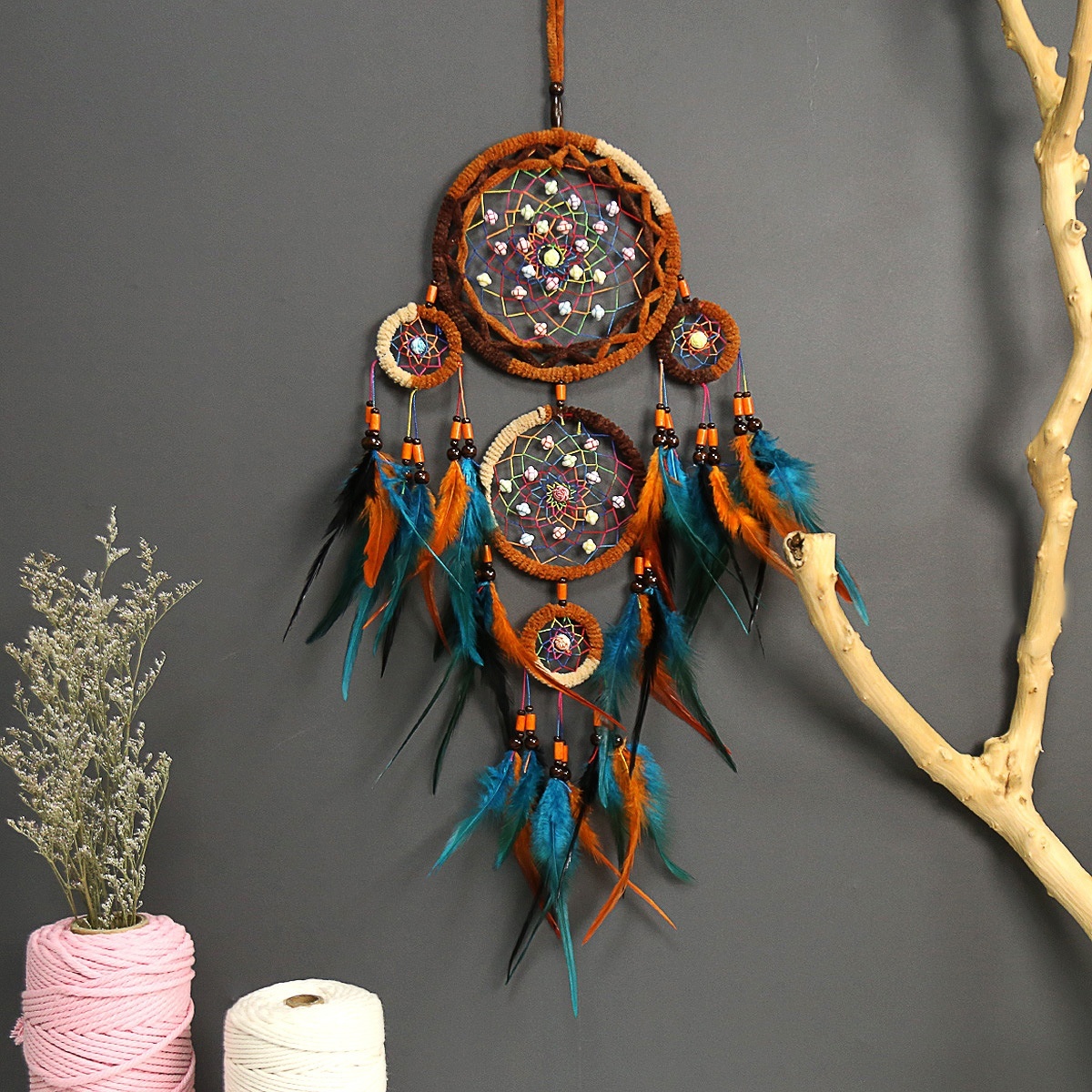Creative Indian Girl Series Five-ring Dream Catcher Dream Catcher Home Decoration Double-layer Feather Tassel