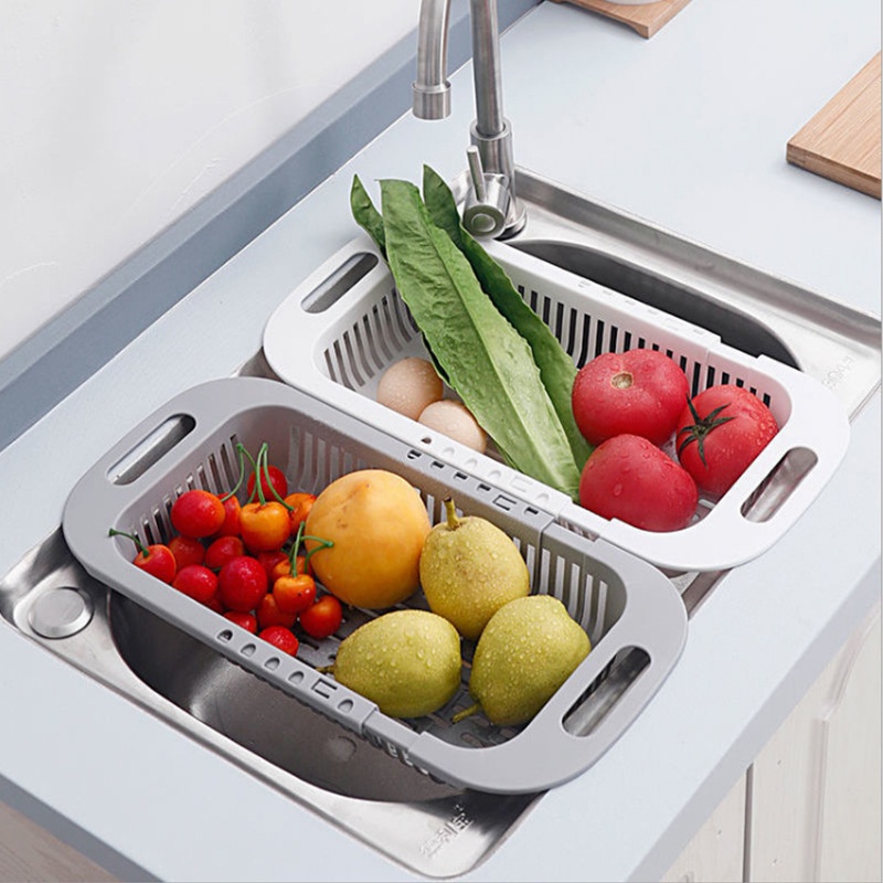 Simple Retractable Sink Hollow Drain Basket Kitchen Fruit And Vegetable Washing Basket