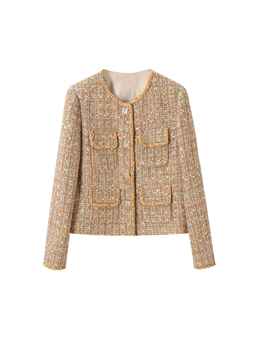 Tweed Light Luxury Jacket And Waist Dress Set