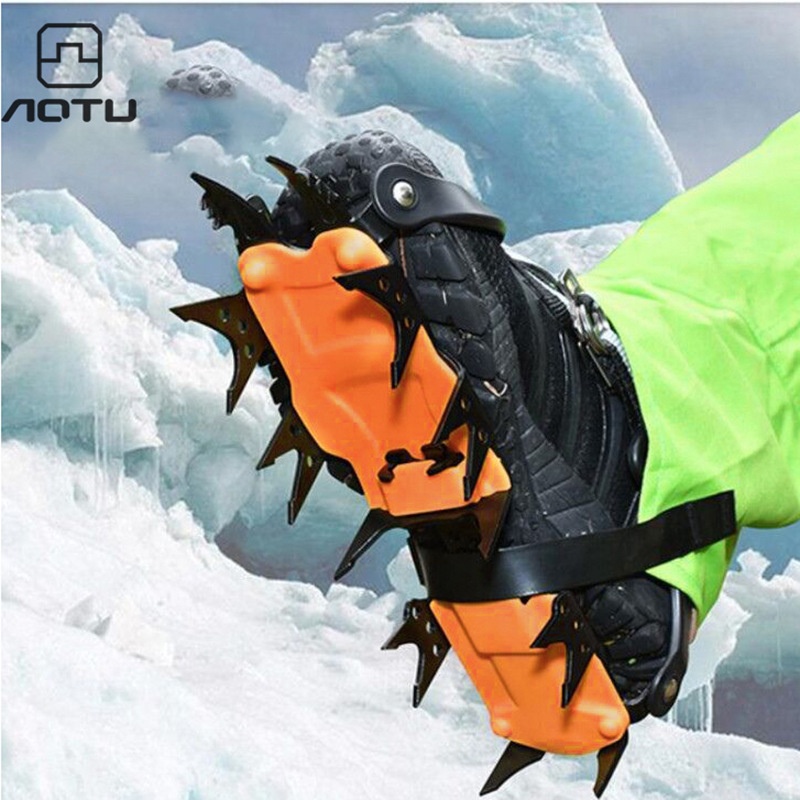 Concave And Convex Outdoor Crampons18 Teeth Stainless Steel Snow Anti-slip Shoe Covers Snow Claws Rock Climbing Equipment Ice Grab Mountaineering Shoe Spikes Chain