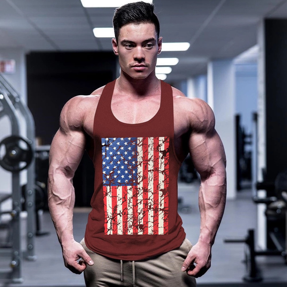 American Flag Print Men's Cotton Sweat-Absorbing Fitness Tank Top